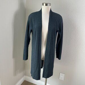 Eileen Fisher Womens Small Open Front Ribbed Wool Cardigan Made W/ Italian Yarn